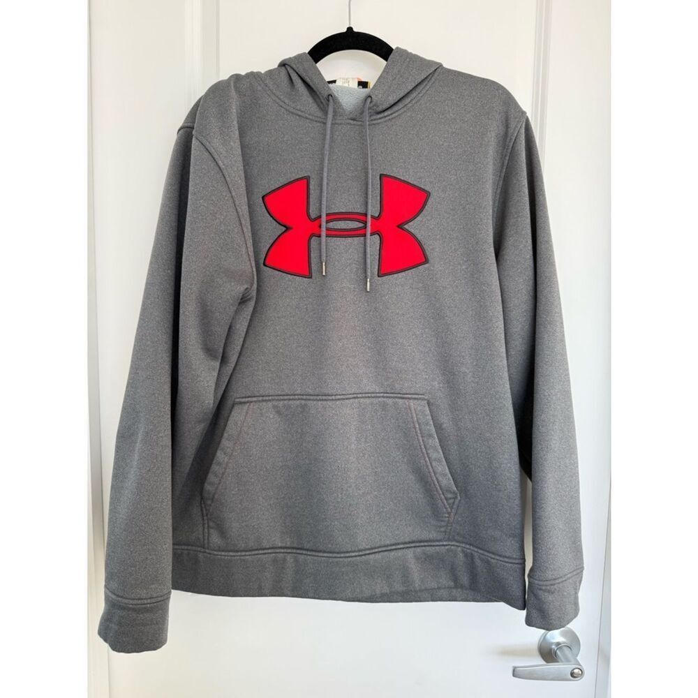 UNDER ARMOUR | Grey Hoodie with Red Logo - Size Large
